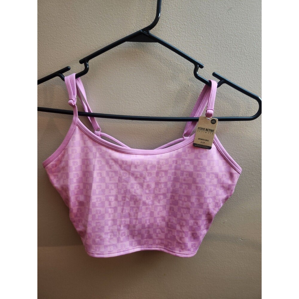 PINK Victoria's Secret Coral Pink Ultimate Light Lined Crop Sport Bra Size S NWT - Picture 1 of 5